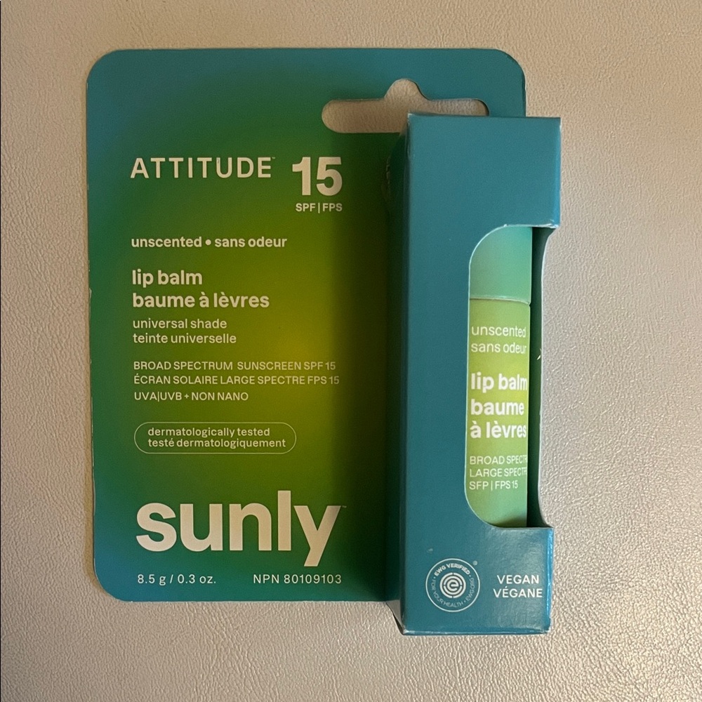 Bundle 5/$25☀️ SUNLY SPF 15 Unscented Vegan Lip Balm by Attitude